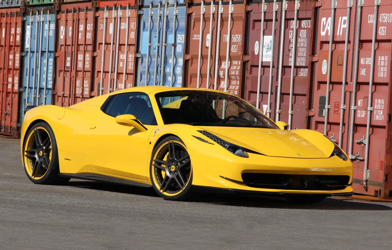 Фото обои Авто, Желтый, Машина, spider, Ferrari, 458, Italia, Спорткар