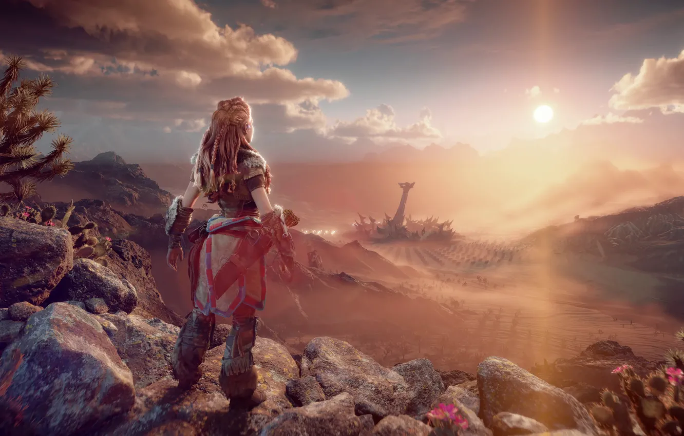Фото обои Девушка, Пустыня, game, Horizon, PS4, Play Station, Aloy, horizon zero dawn