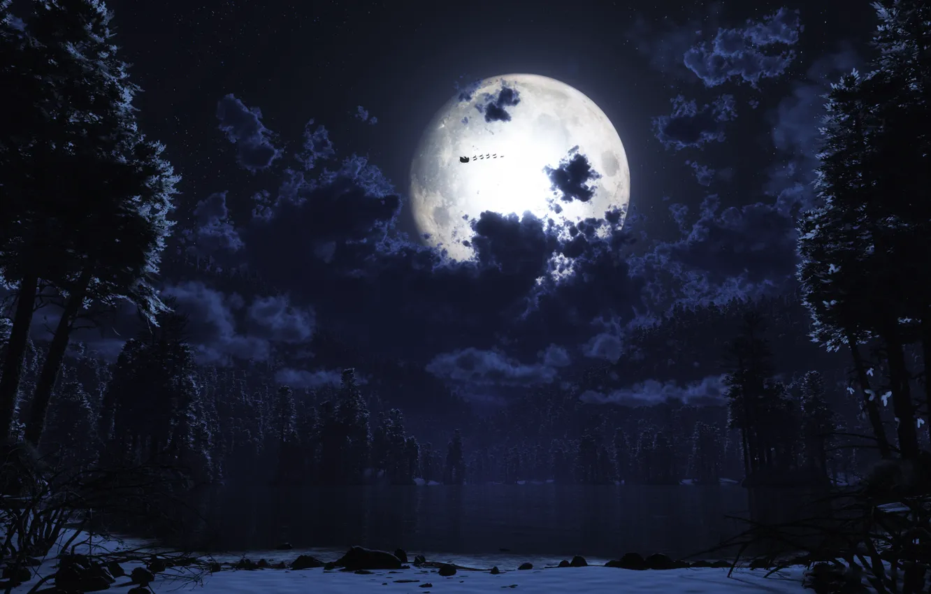 Фото обои ночь, луна, санта