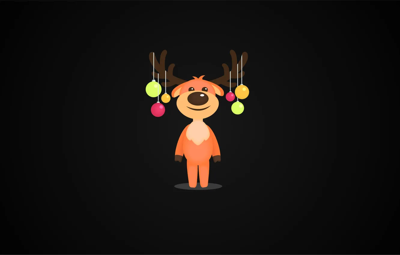 Фото обои шары, черный, новый год, минимализм, олень, Рождество, милота