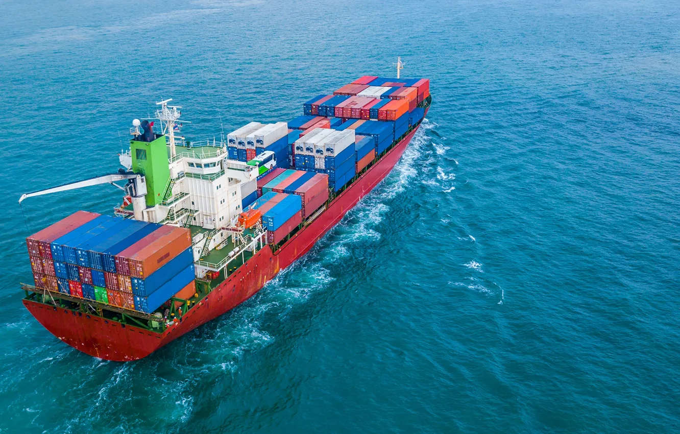 Фото обои ocean, ship, containers