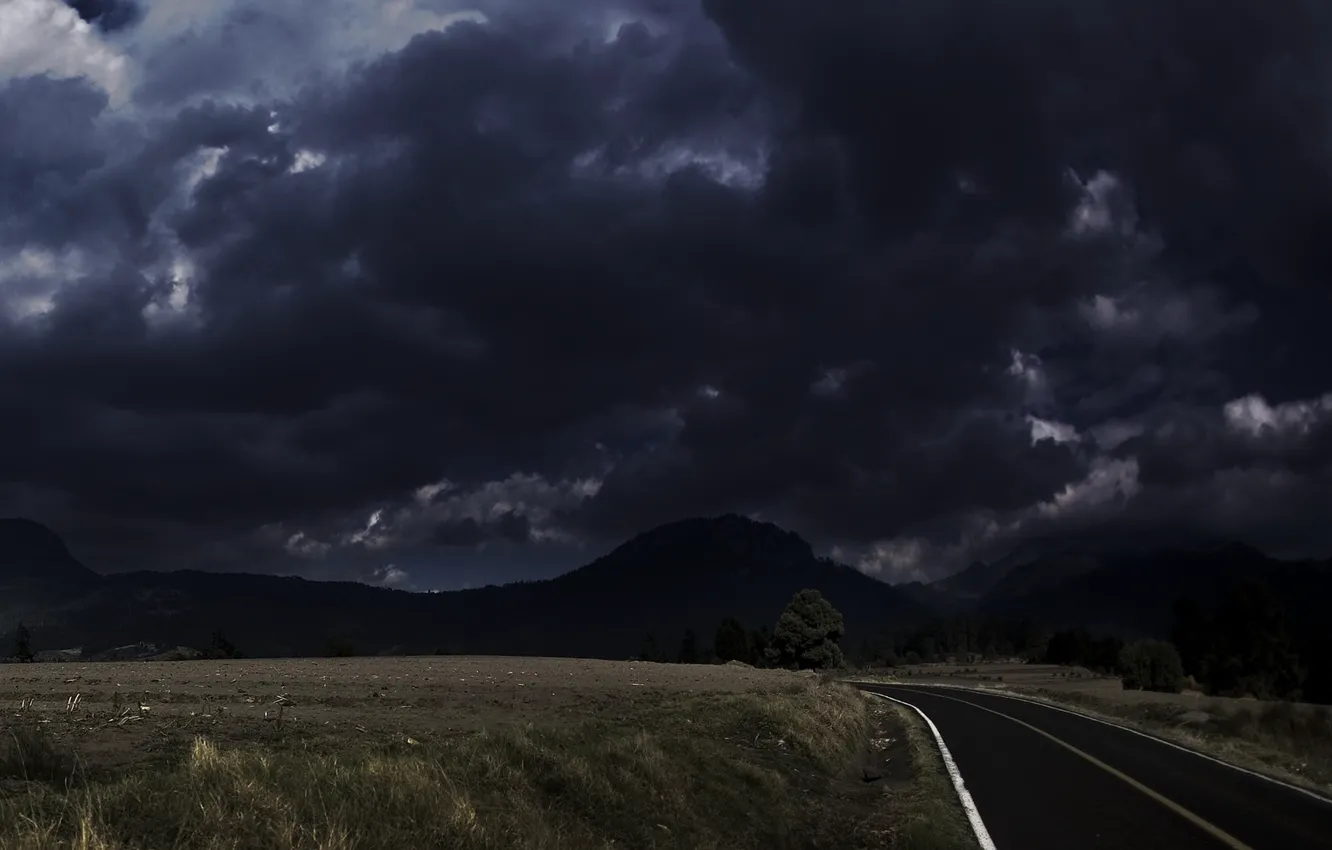 Фото обои дорога, грусть, поле, облака, тьма, 156