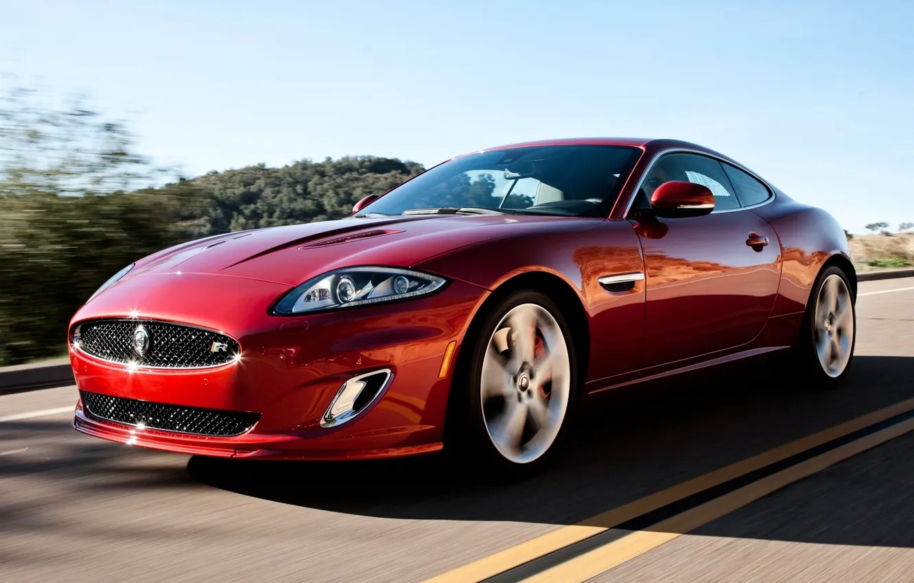Фото обои красный, купе, Jaguar, XKR, Ягуар, суперкар, Coupe, передок
