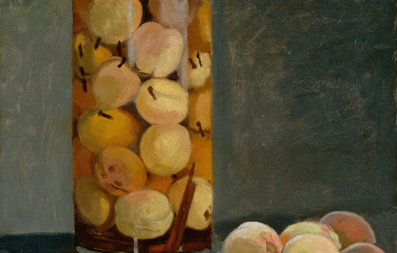 Фото обои картина, фрукты, натюрморт, Клод Моне, Банка с Персиками