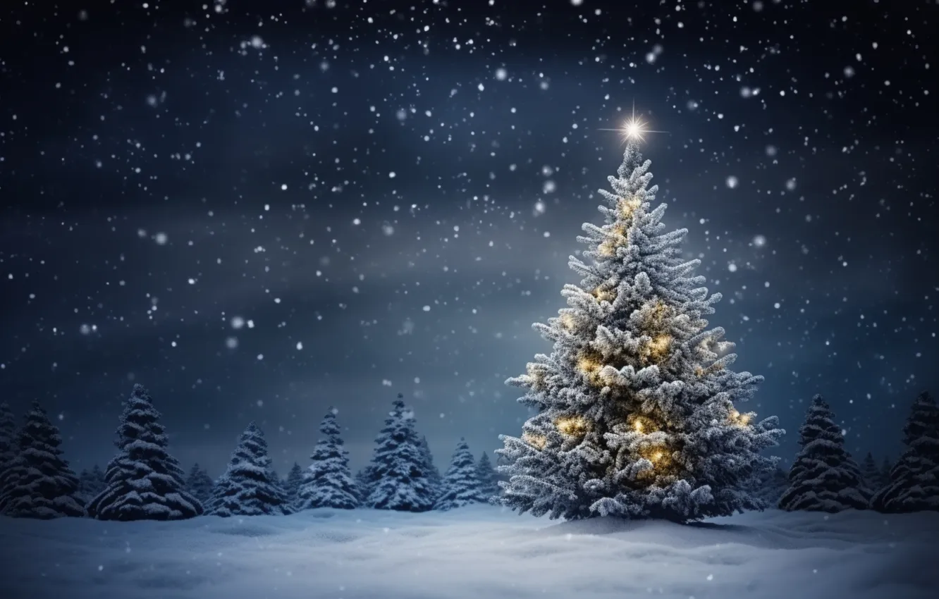 Фото обои зима, снег, елка, Рождество, Новый год, Christmas, snow, tree