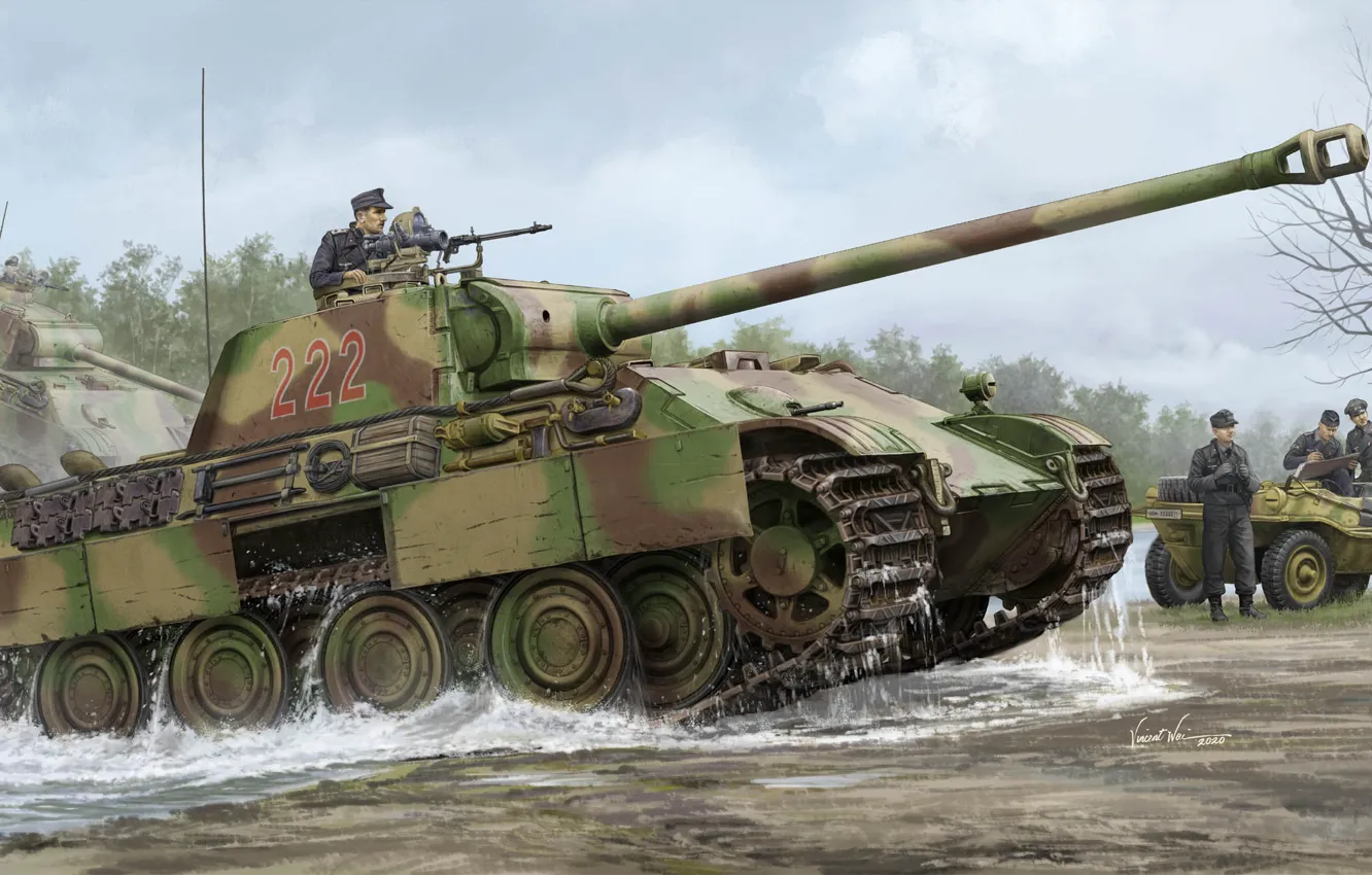 Фото обои Танк, Panzerwaffe, Бронетехника, Поздняя версия, Pz. V ausf. G Panther