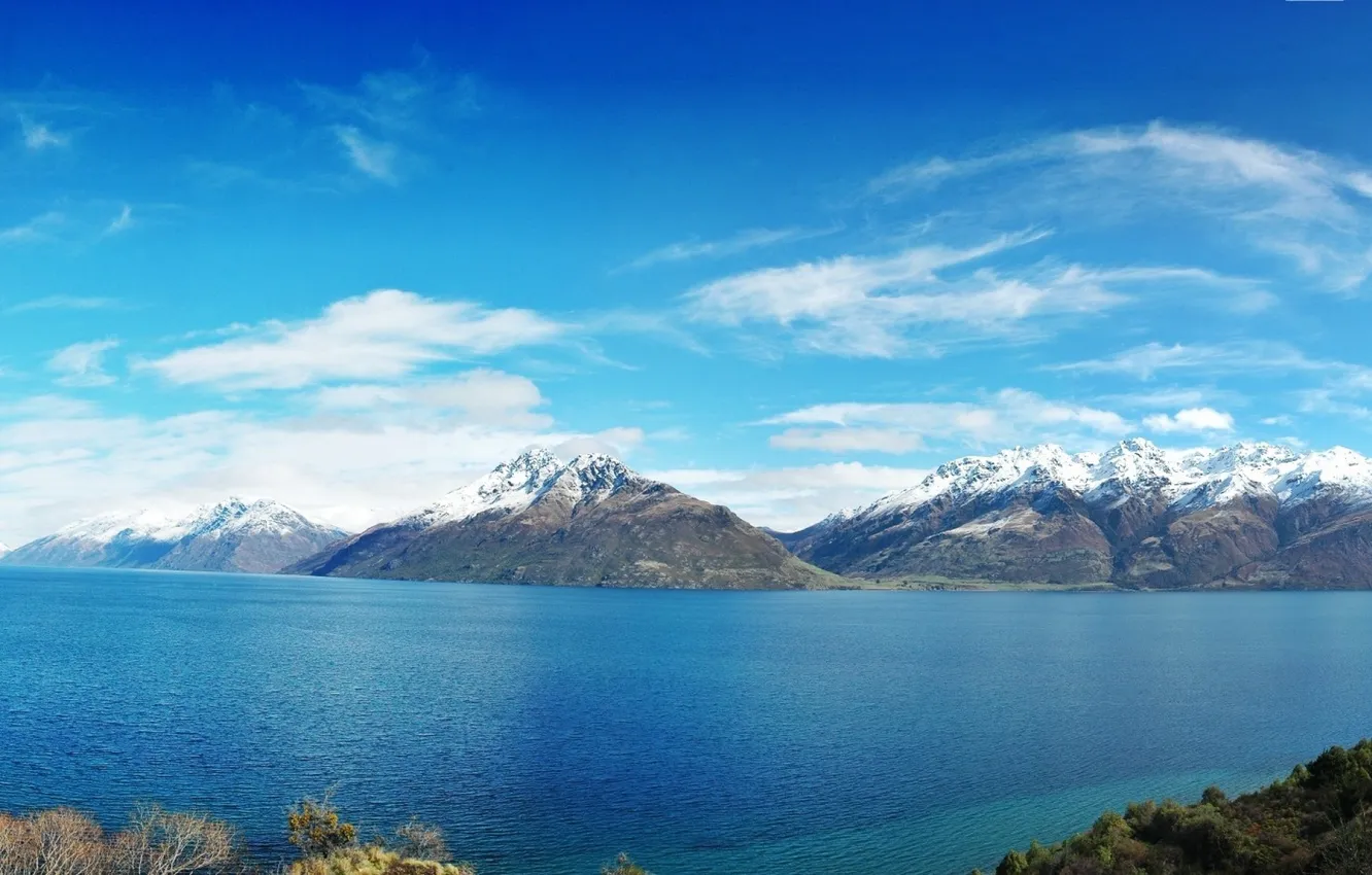 Фото обои небо, горы, природа, озеро, фото, Новая Зеландия, панорама, Вакатипу