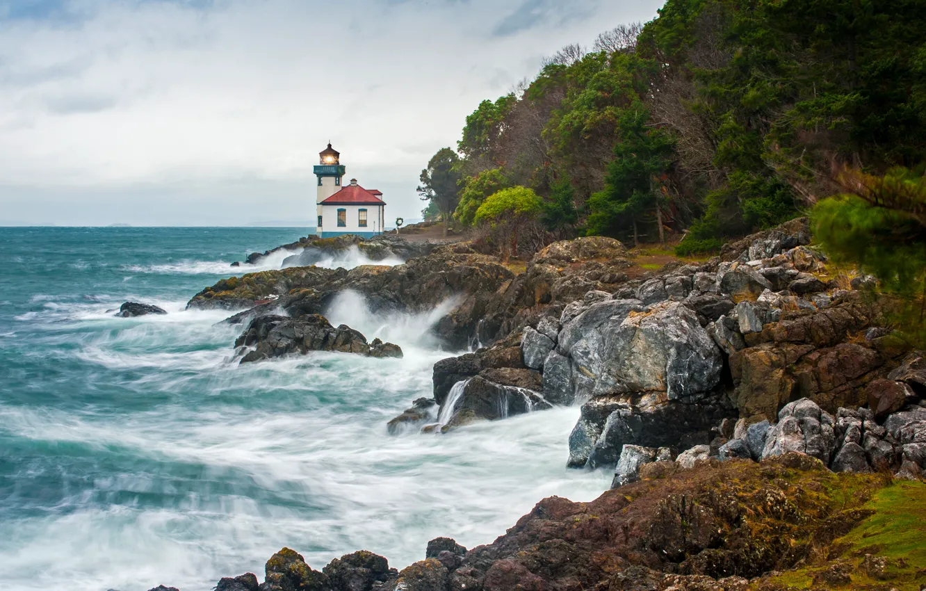 Фото обои storm, sea, Lime Kiln Lighthouse