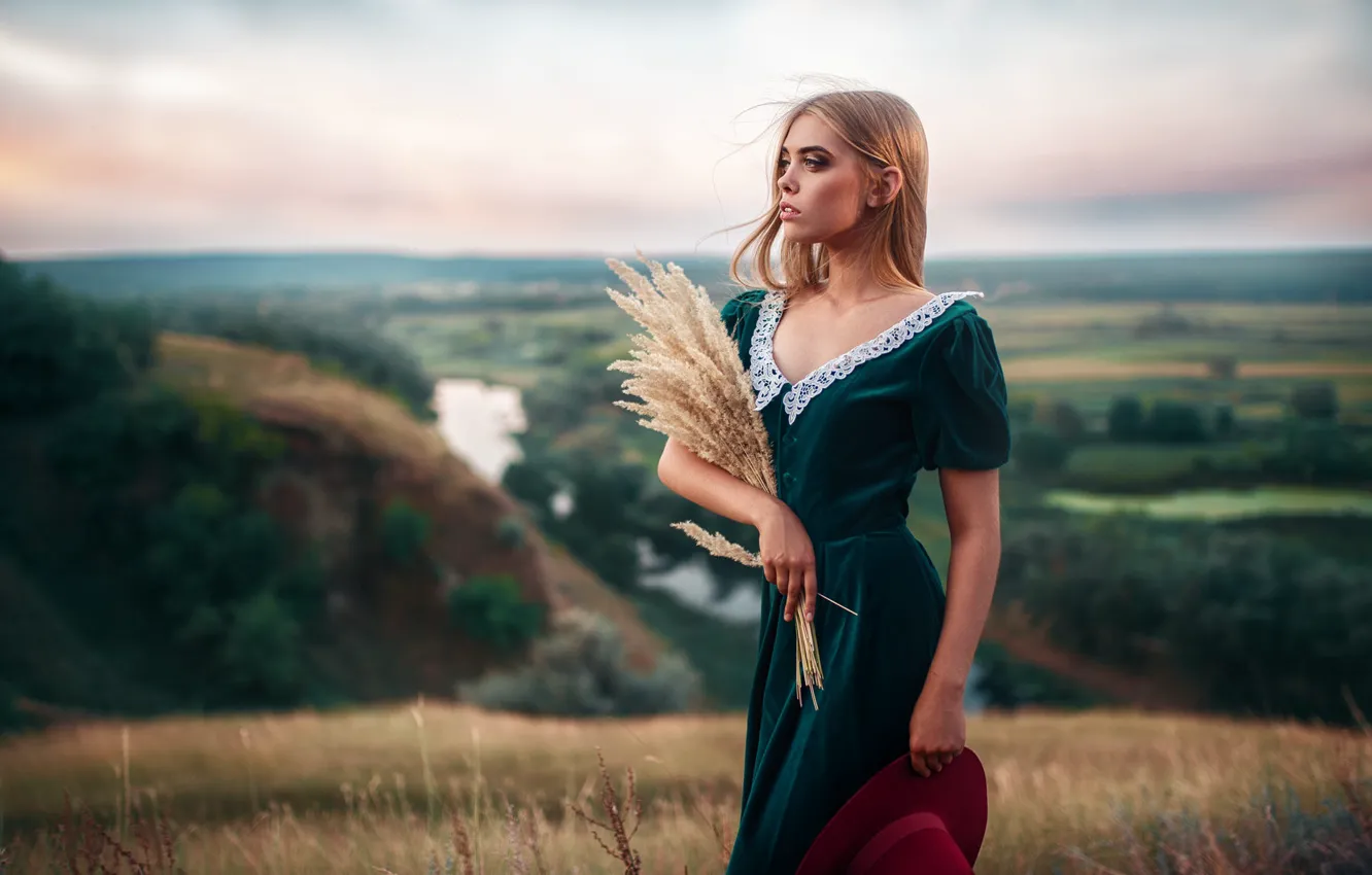 Фото обои Девушка, шляпа, платье, Алина, Макс Кузин