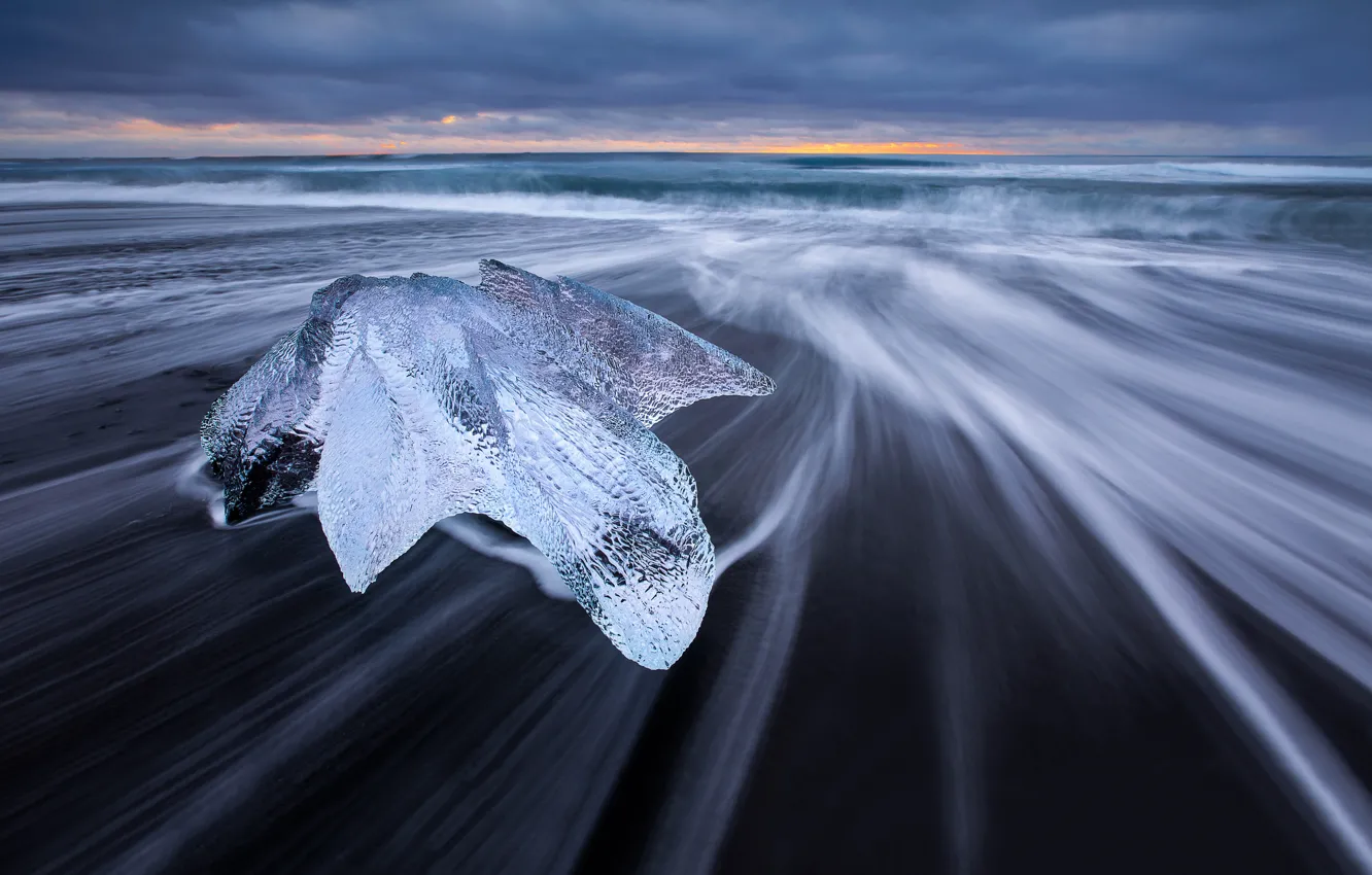 Фото обои пляж, природа, лёд, выдержка, Исландия