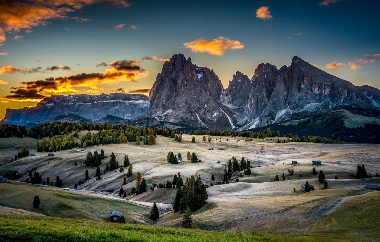 Фото обои поле, горы, Альпы