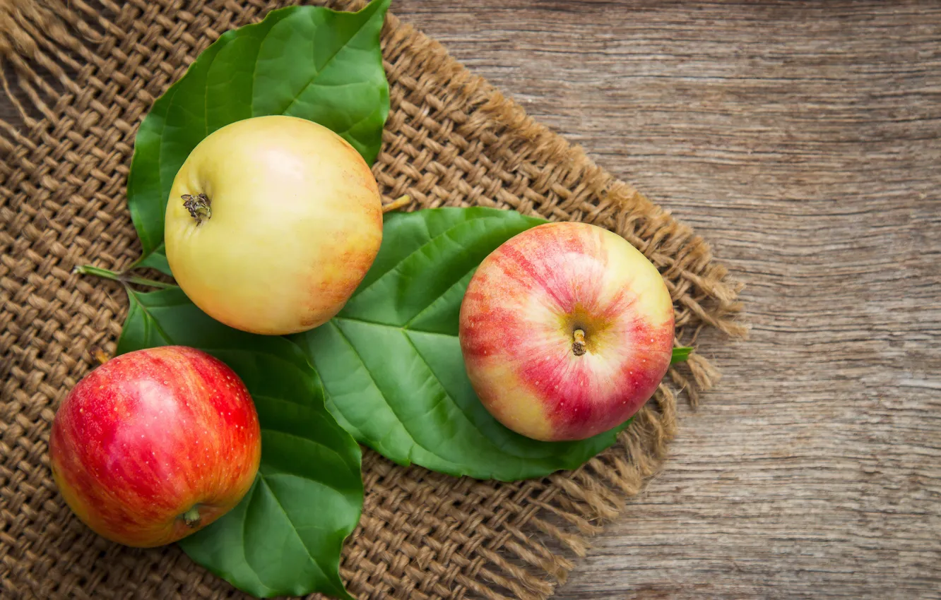 Фото обои яблоки, плоды, рогожка