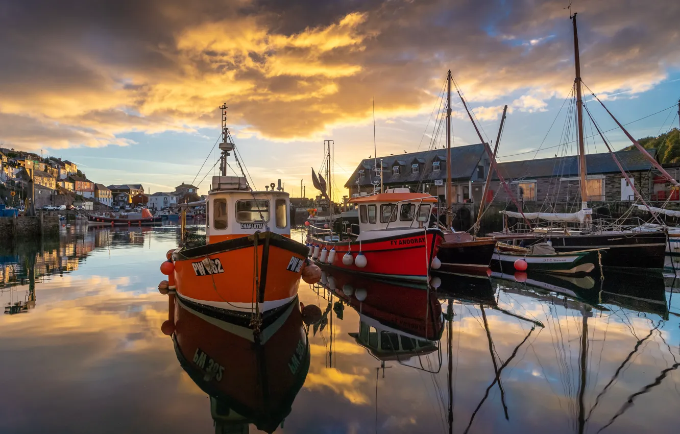 Фото обои Англия, катера, Корнуолл, Mevagissey