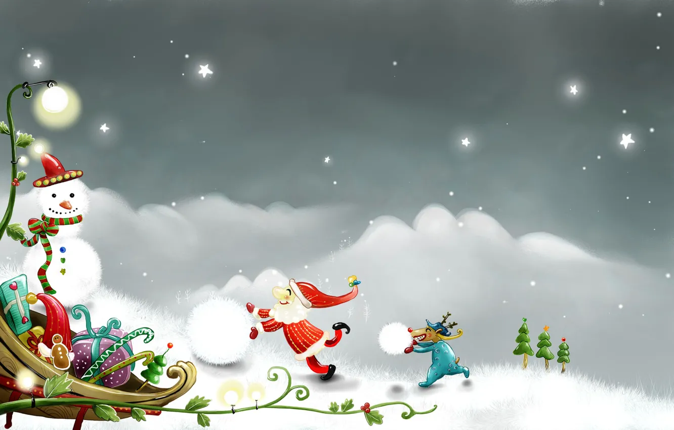 Фото обои рисунок, новый год, рождество, вектор, снеговик, Праздник