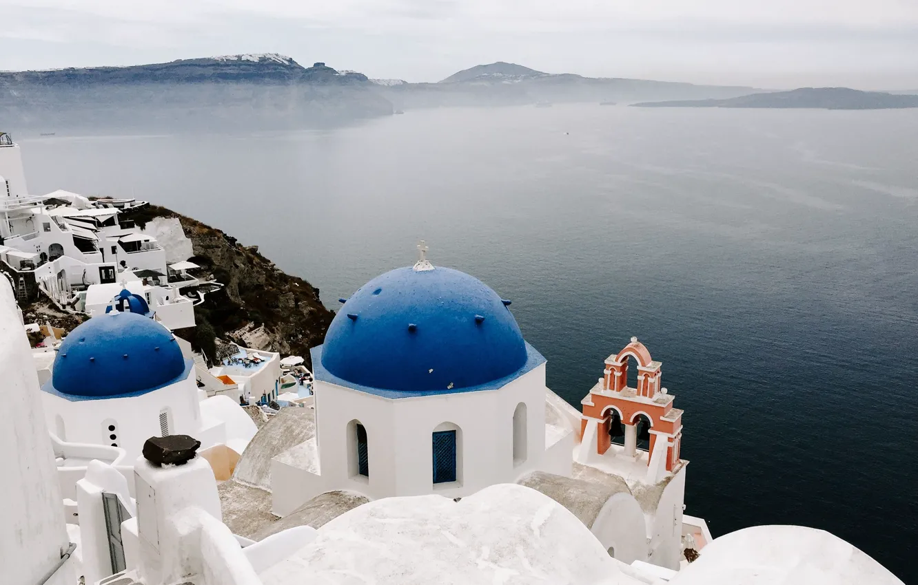 Фото обои крыша, море, Санторини, Греция, coast, Santorini, Greece, Rooftop