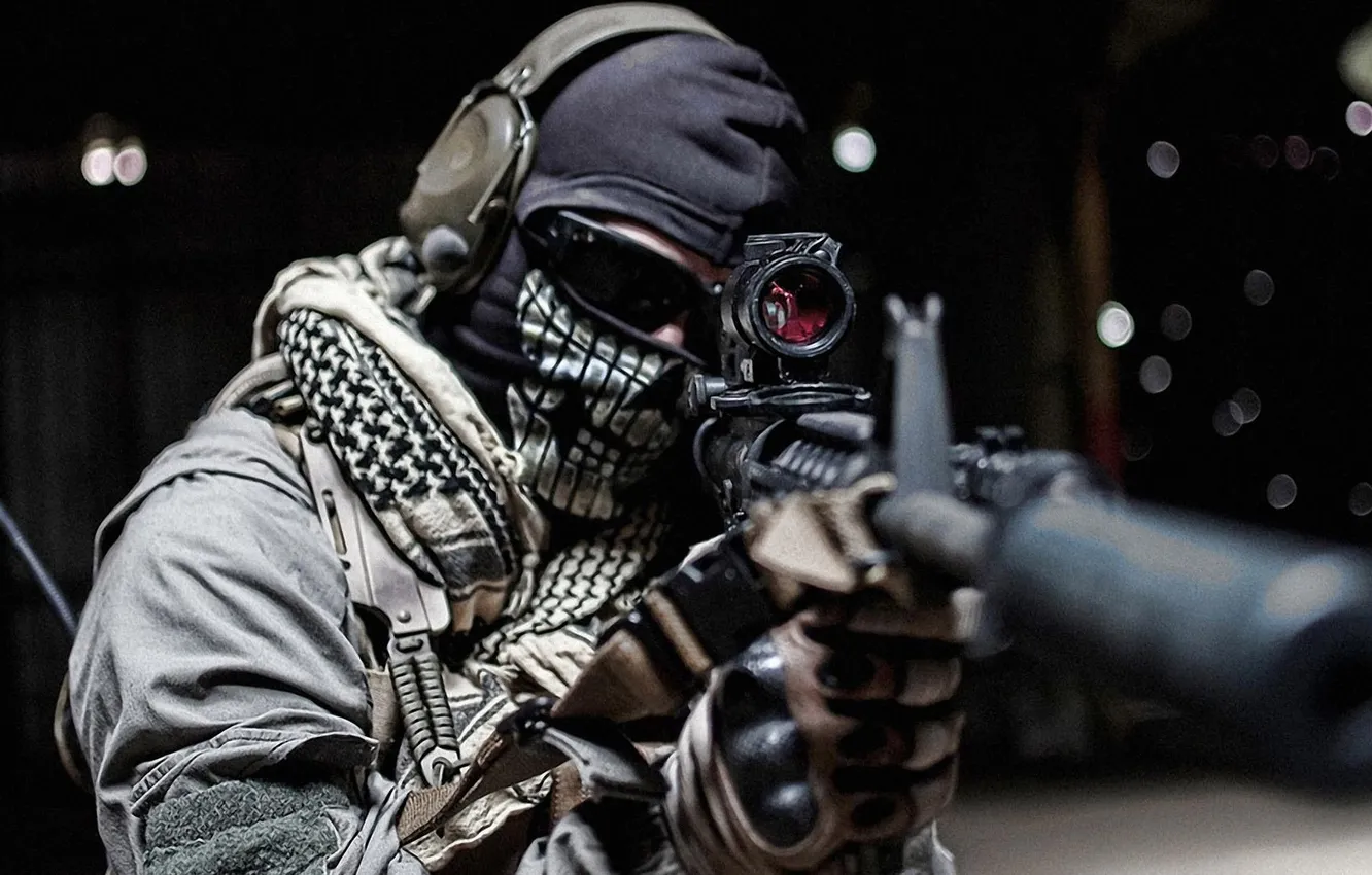 Фото обои fighter, weapon, rifle, mask, warrior
