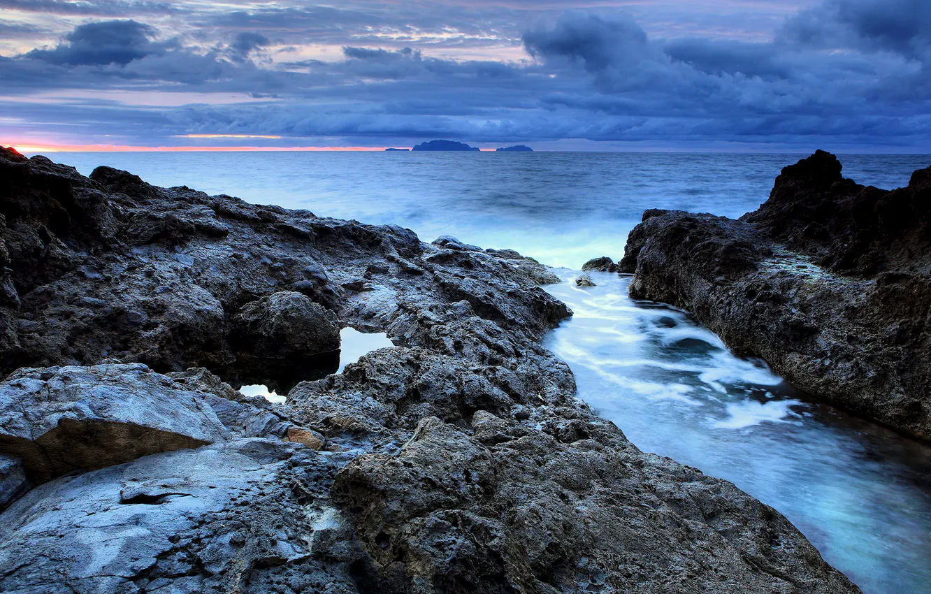 Фото обои море, закат, Камни