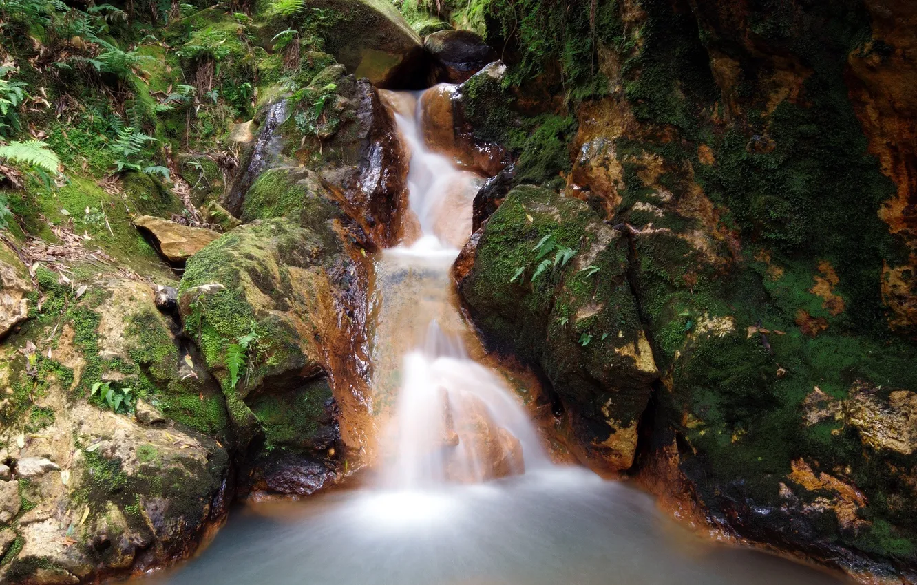 Фото обои скалы, водопад, stone, waterfall