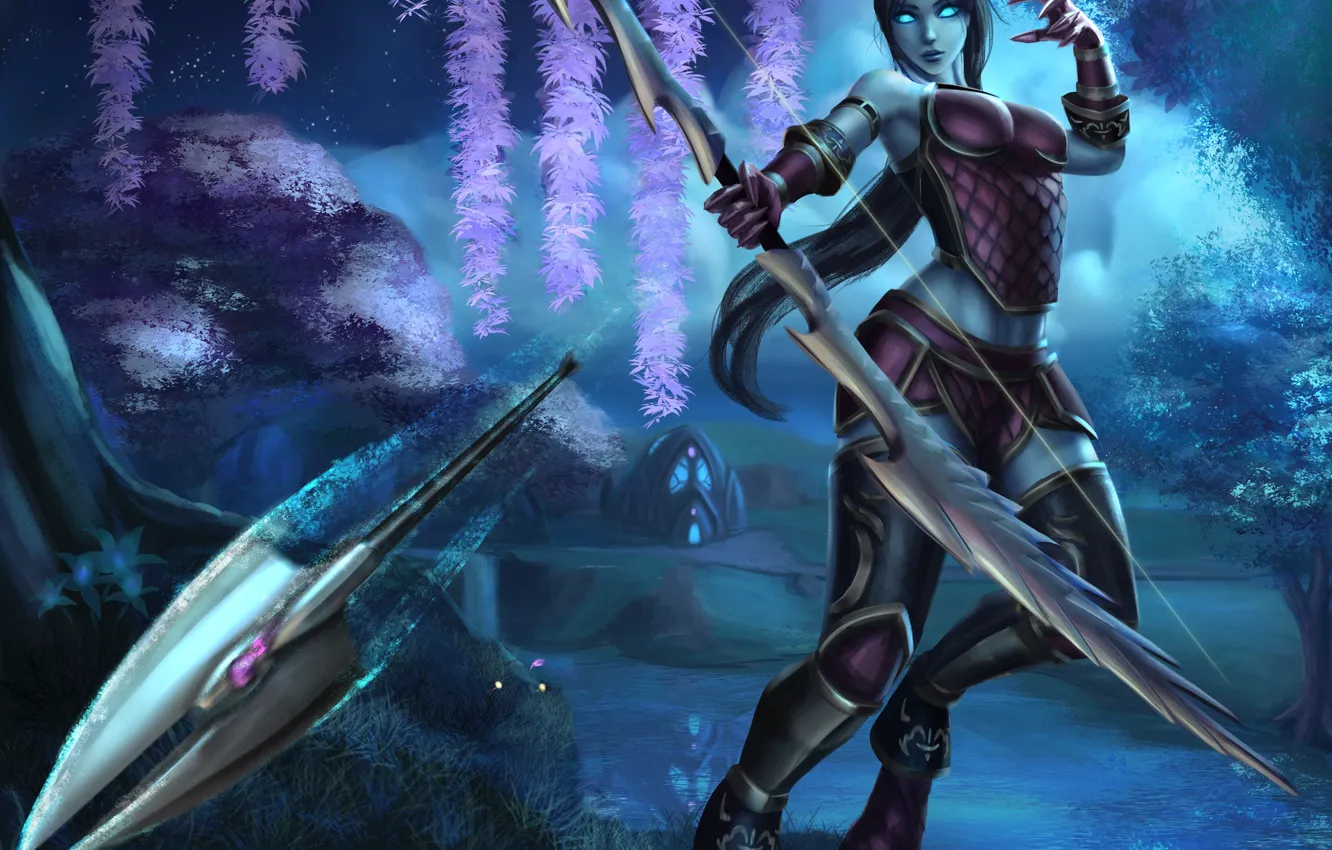 Фото обои девушка, лук, стрела, Draenei, World Of Warcraft, Woman Warrior