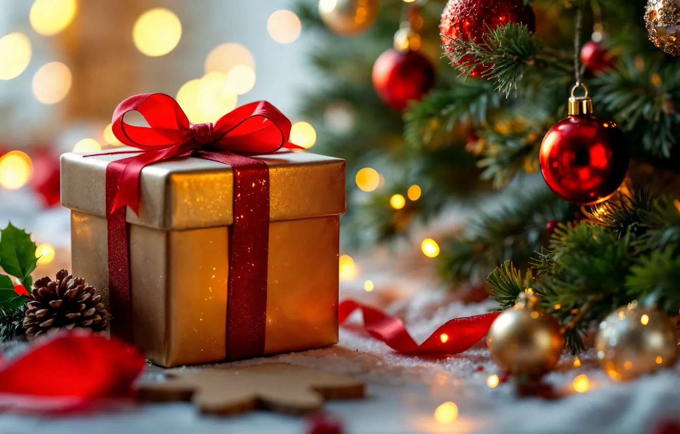Фото обои украшения, елка, Рождество, подарки, Новый год, Christmas, tree, celebration