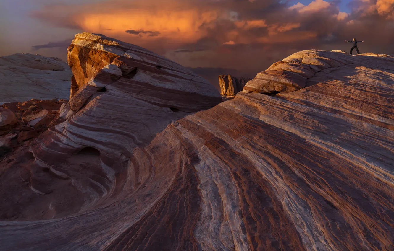 Фото обои пейзаж, закат, горы, природа, США, Невада, Valley of Fire State Park, парк Долина огня