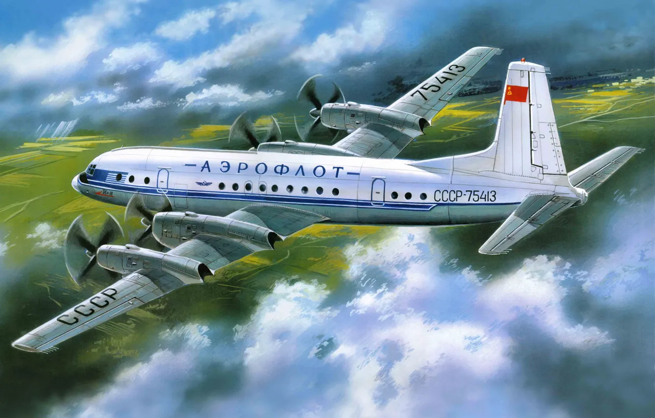 Фото обои самолет, арт, аэрофлот, пассажирский, для, Ильюшин, авиалиний, протяженности