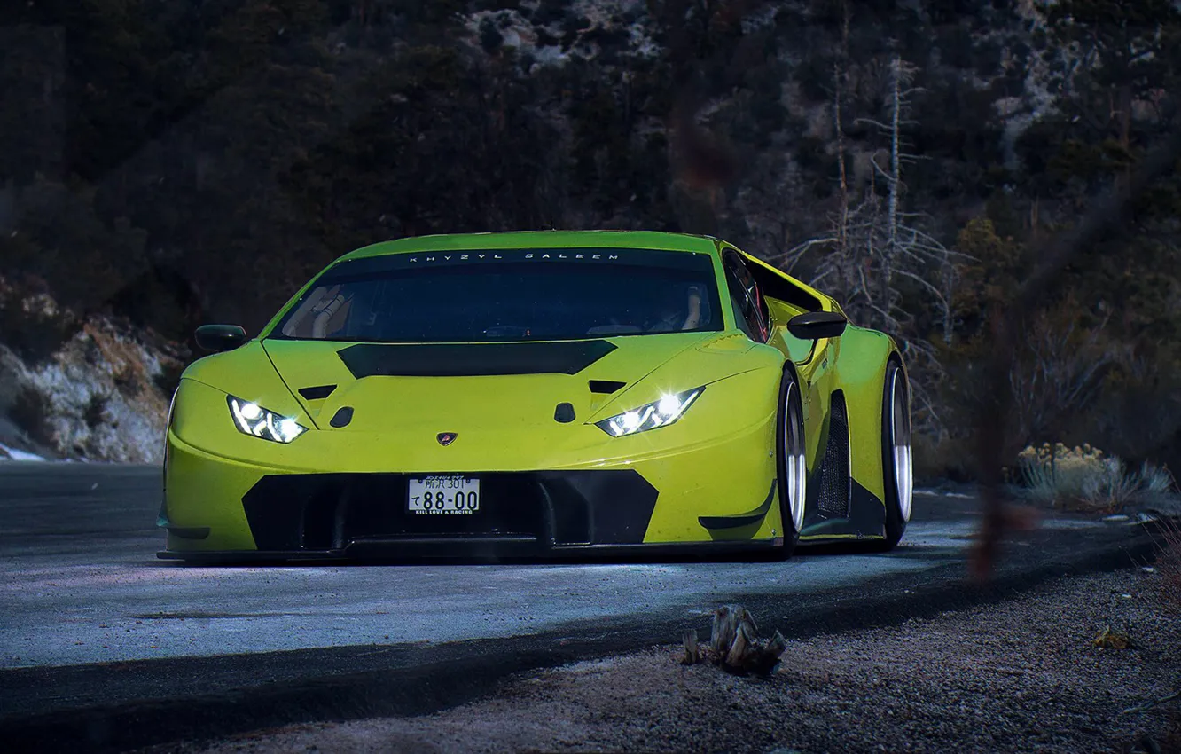 Фото обои Lamborghini, Car, Race, Green, GT3, Day, Huracan