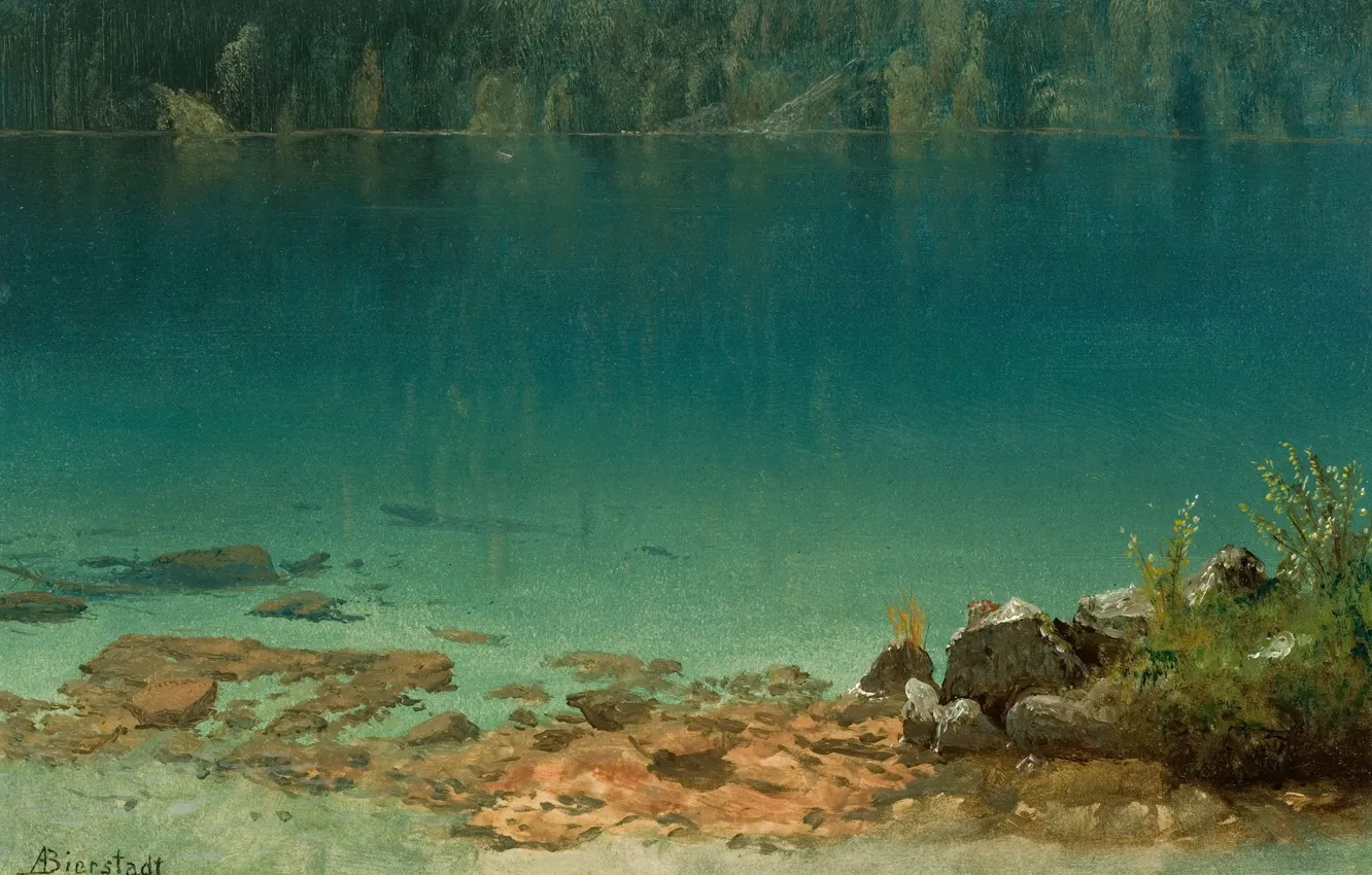 Фото обои природа, картина, Альберт Бирштадт, Lake Scene