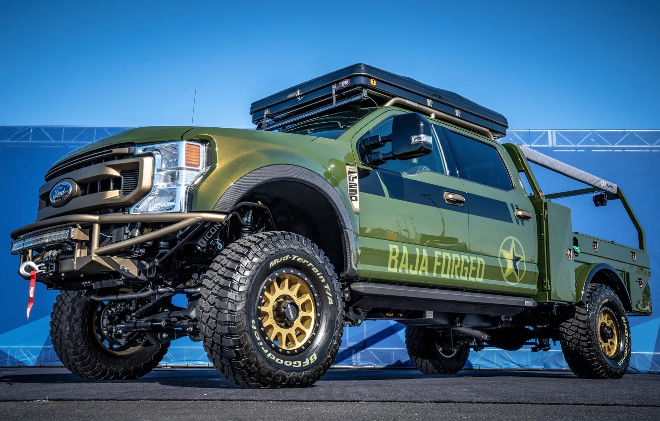 Фото обои Ford, Green, Side, F-250, Ford F-250, 2019, SEMA 2019, Crew Cab XLT