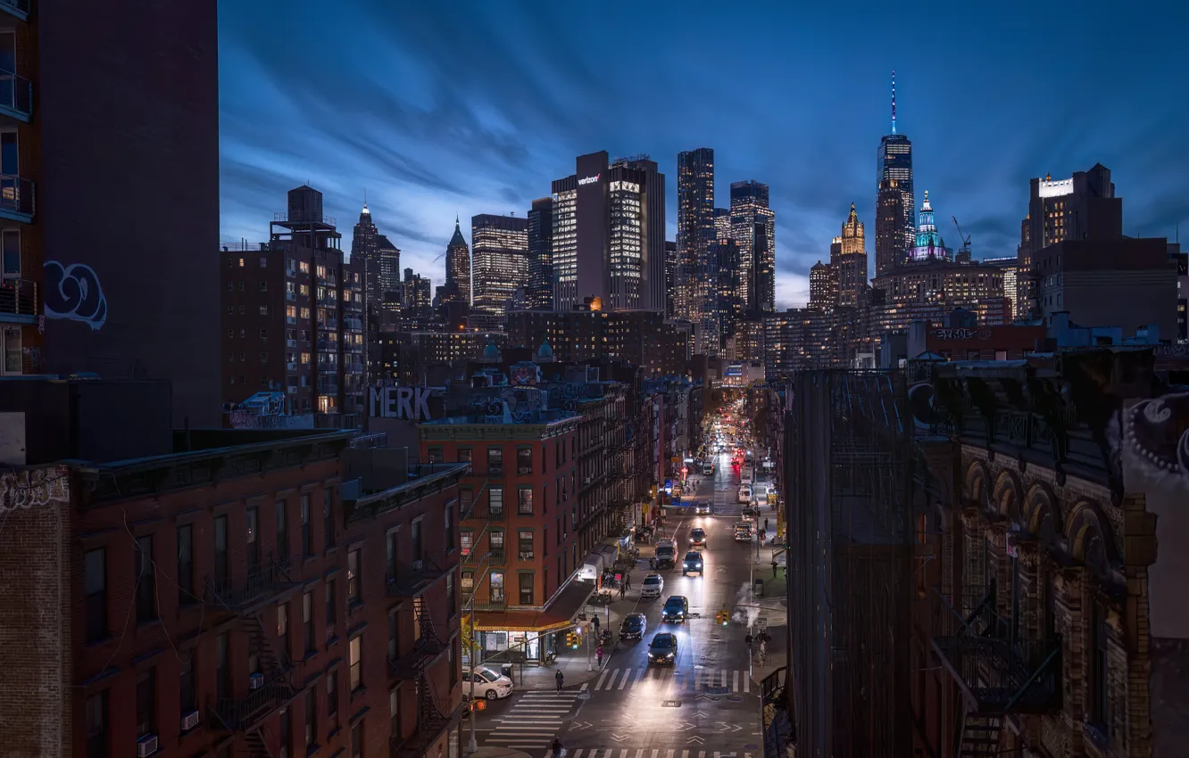 Фото обои New York City, World Trade Center, View of Madison Street, Woolworth Building