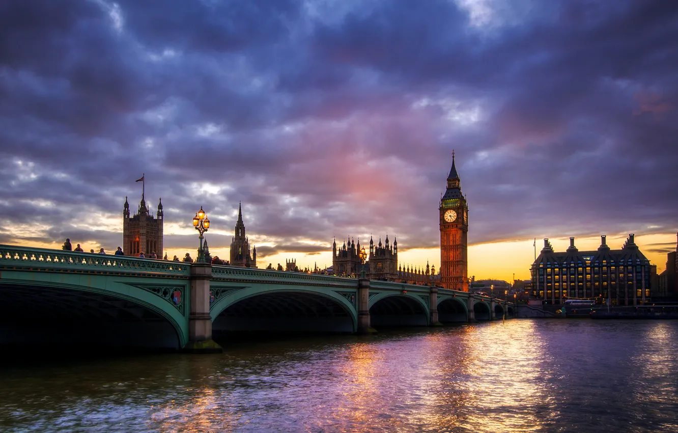 Фото обои облака, мост, река, Лондон, башня, Биг-Бен, London, Big Ben