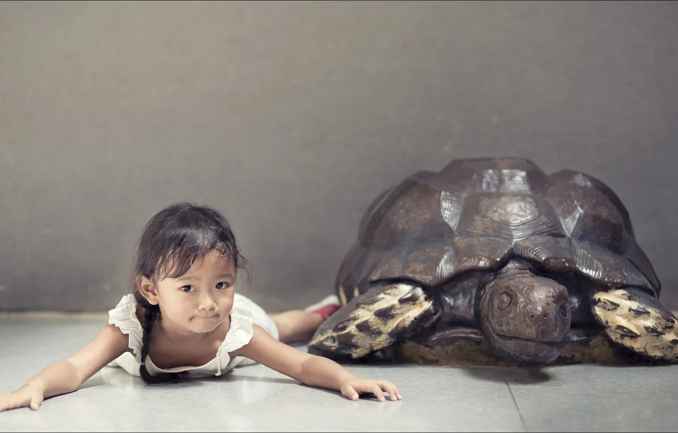 Фото обои girl, two, children, kid, turtle, other, Oops