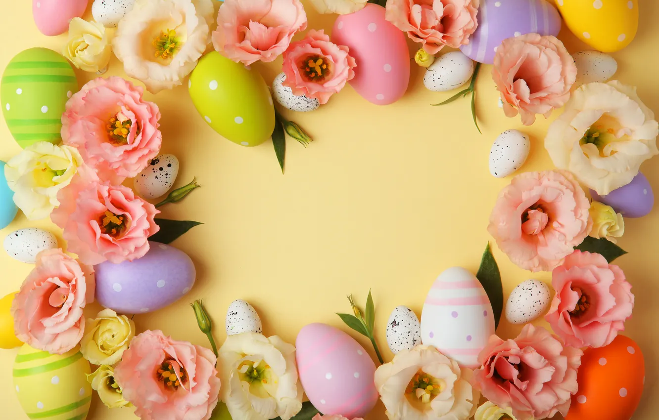 Фото обои цветы, яйца, весна, colorful, Пасха, happy, pink, flowers