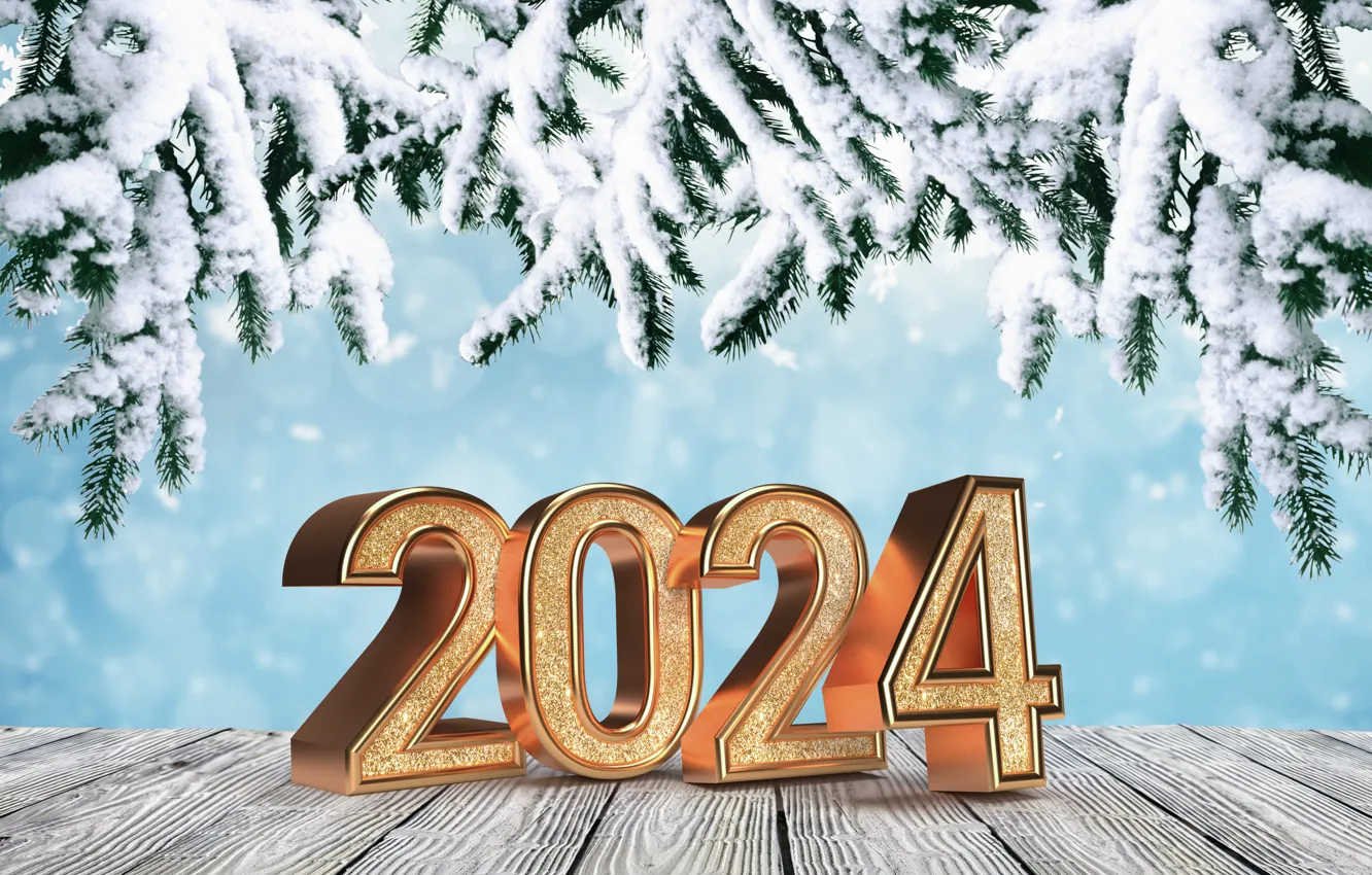 Фото обои зима, снег, снежинки, золото, Новый Год, цифры, golden, new year