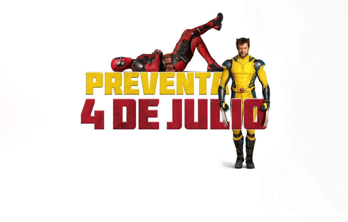 Фото обои белый фон, Росомаха, Логан, Дедпул, Deadpool & Wolverine