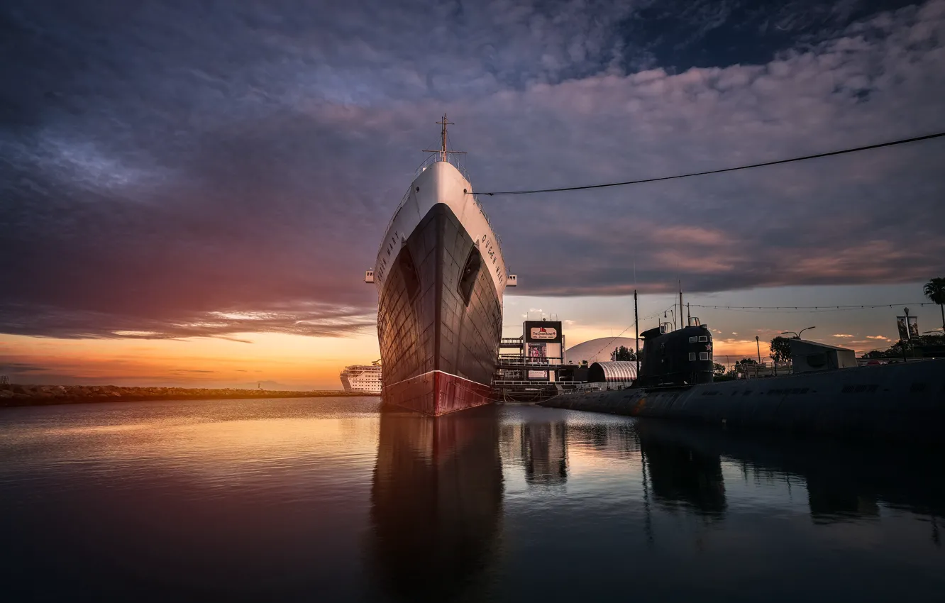 Фото обои Long Beach, Queen Mary, ship, ghost ship