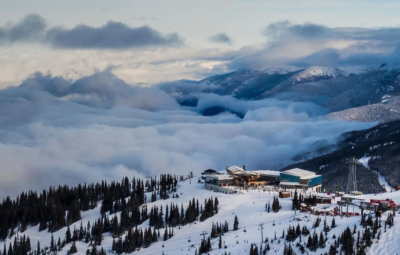 Фото обои облака, горы, Канада, лыжный курорт, Уистлер-Блэккомб