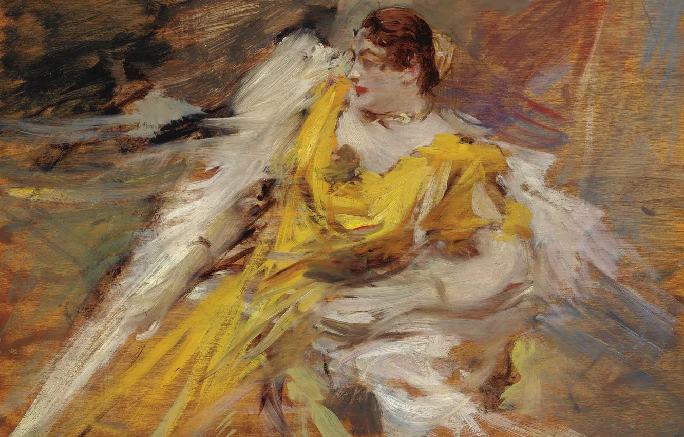 Фото обои портрет, картина, Giovanni Boldini, Джованни Больдини, Дама в Жёлтом