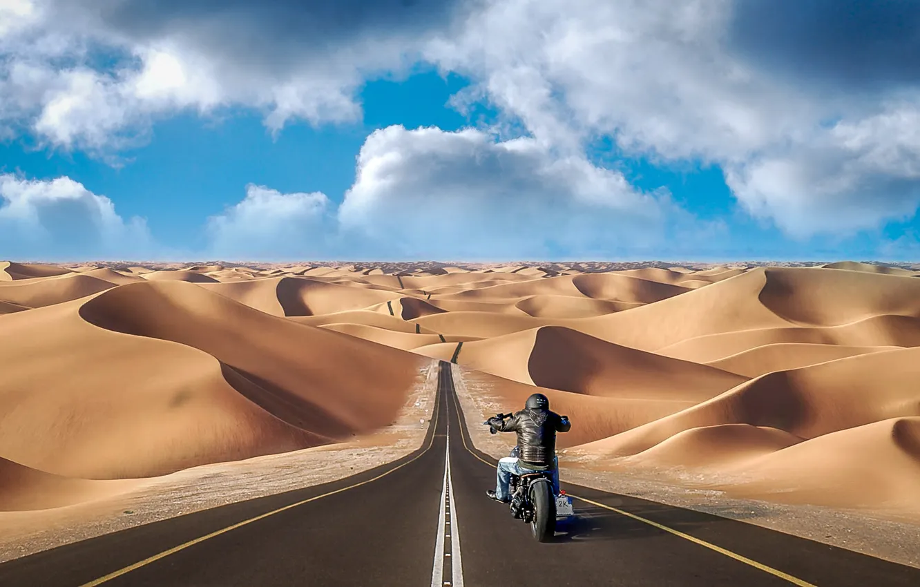 Фото обои дорога, песок, барханы, путь, холмы, коллаж, пустыня, фотошоп