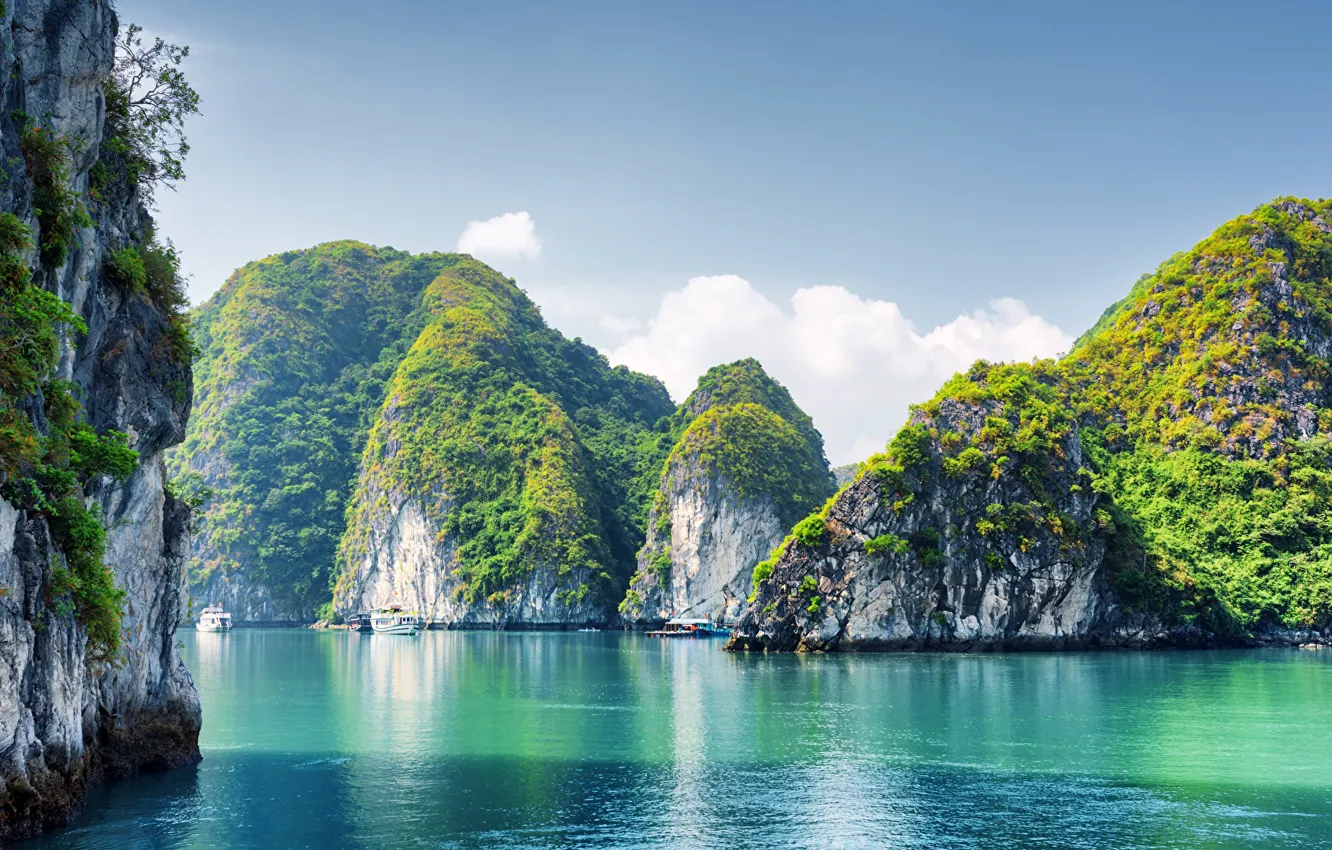 Фото обои море, горы, бухта, Вьетнам, Халонг