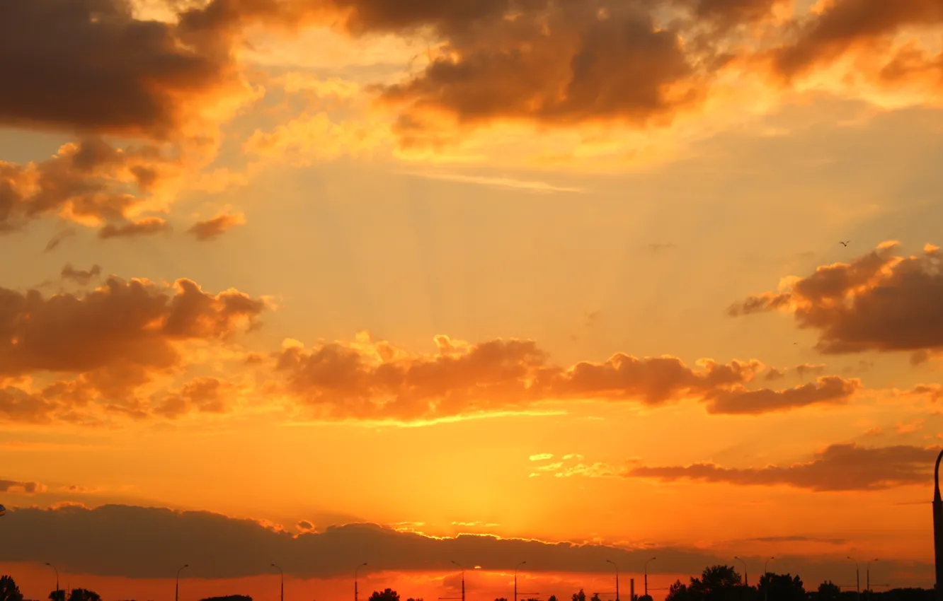 Фото обои солнце, облака, лучи, свет, закат, тучи