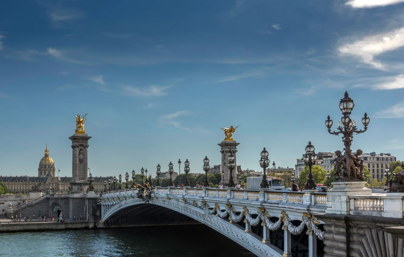 Фото обои Франция, Париж, Реки, Мосты, Уличные фонари