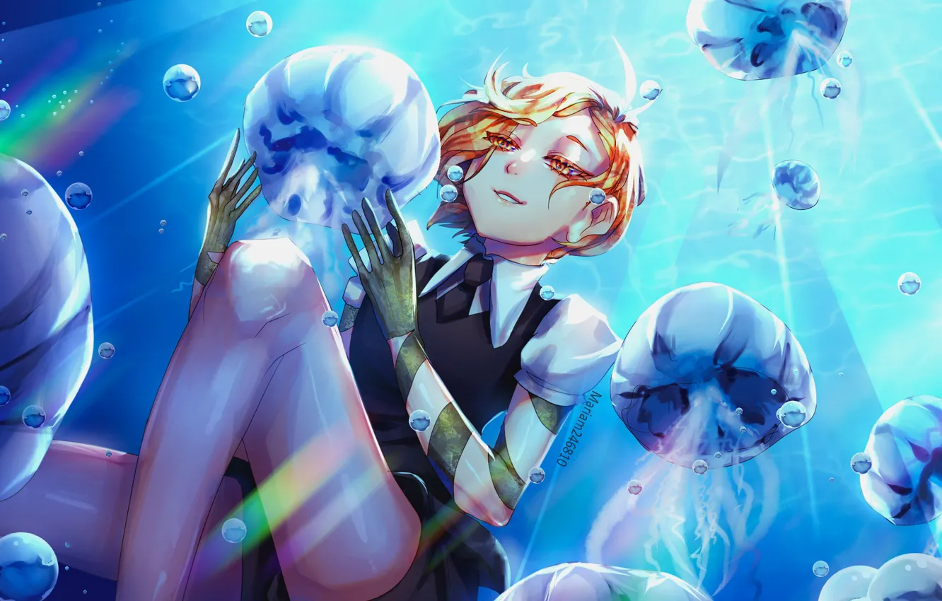 Фото обои медузы, под водой, юноша, mariam246810