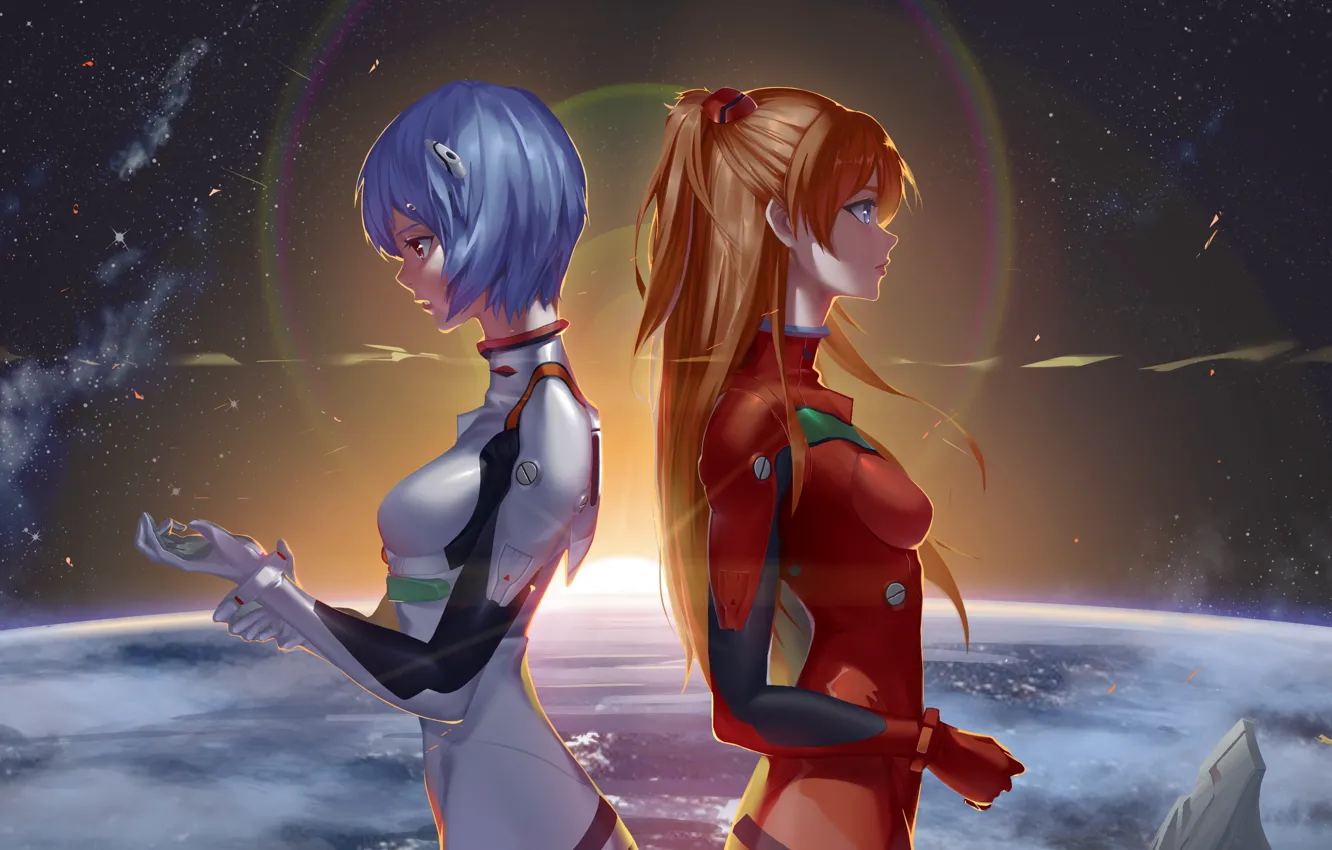 Фото обои космос, девушки, аниме, Evangelion