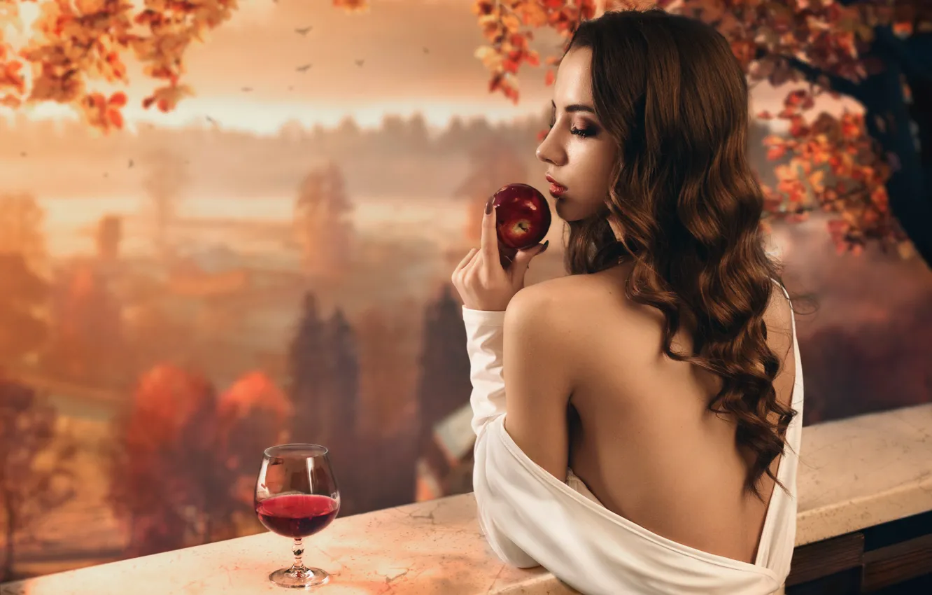 Фото обои осень, девушка, природа, яблоко, красота, Autumn portrait, Sergey Parishkov