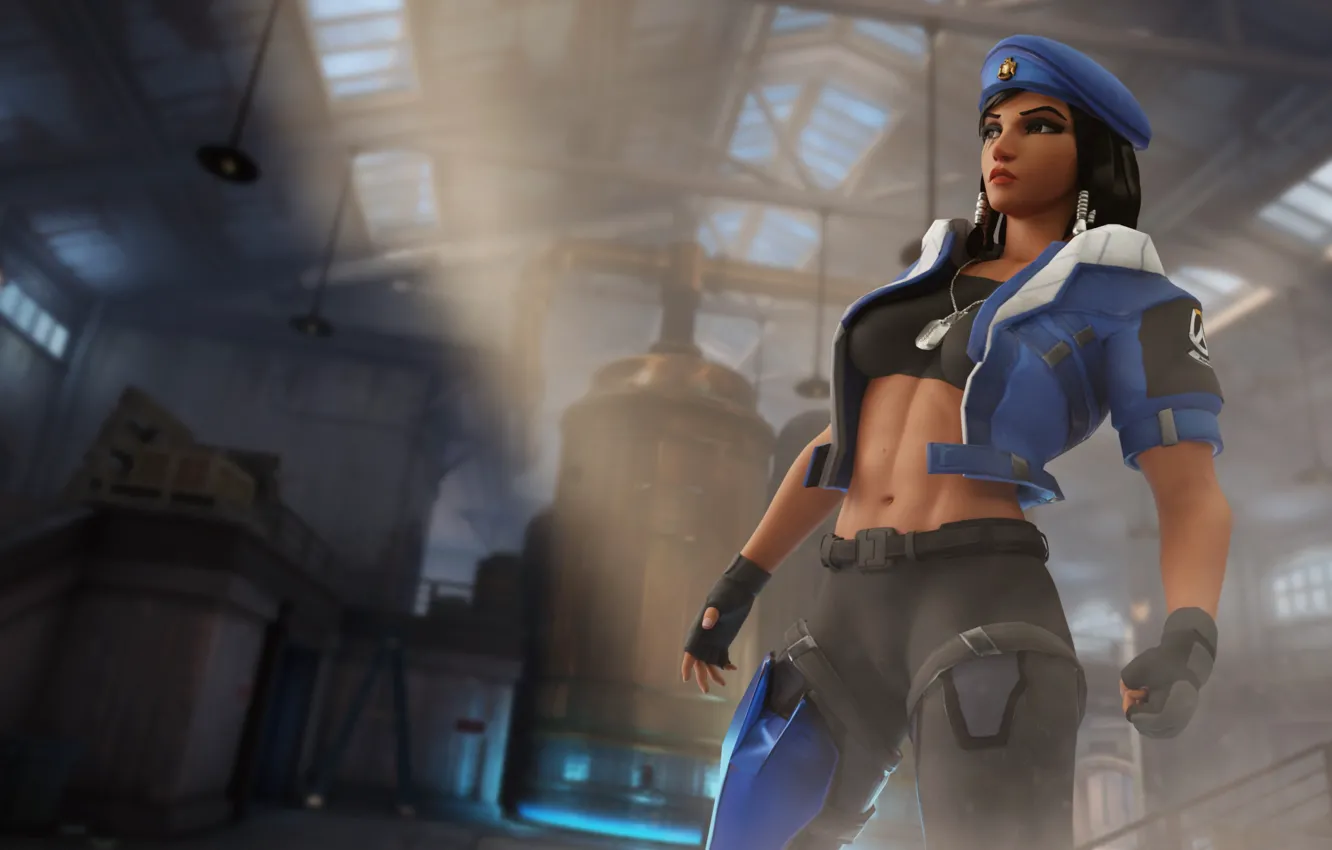 Фото обои девушка, красота, берет, Overwatch, Pharah, Fareeha Amari