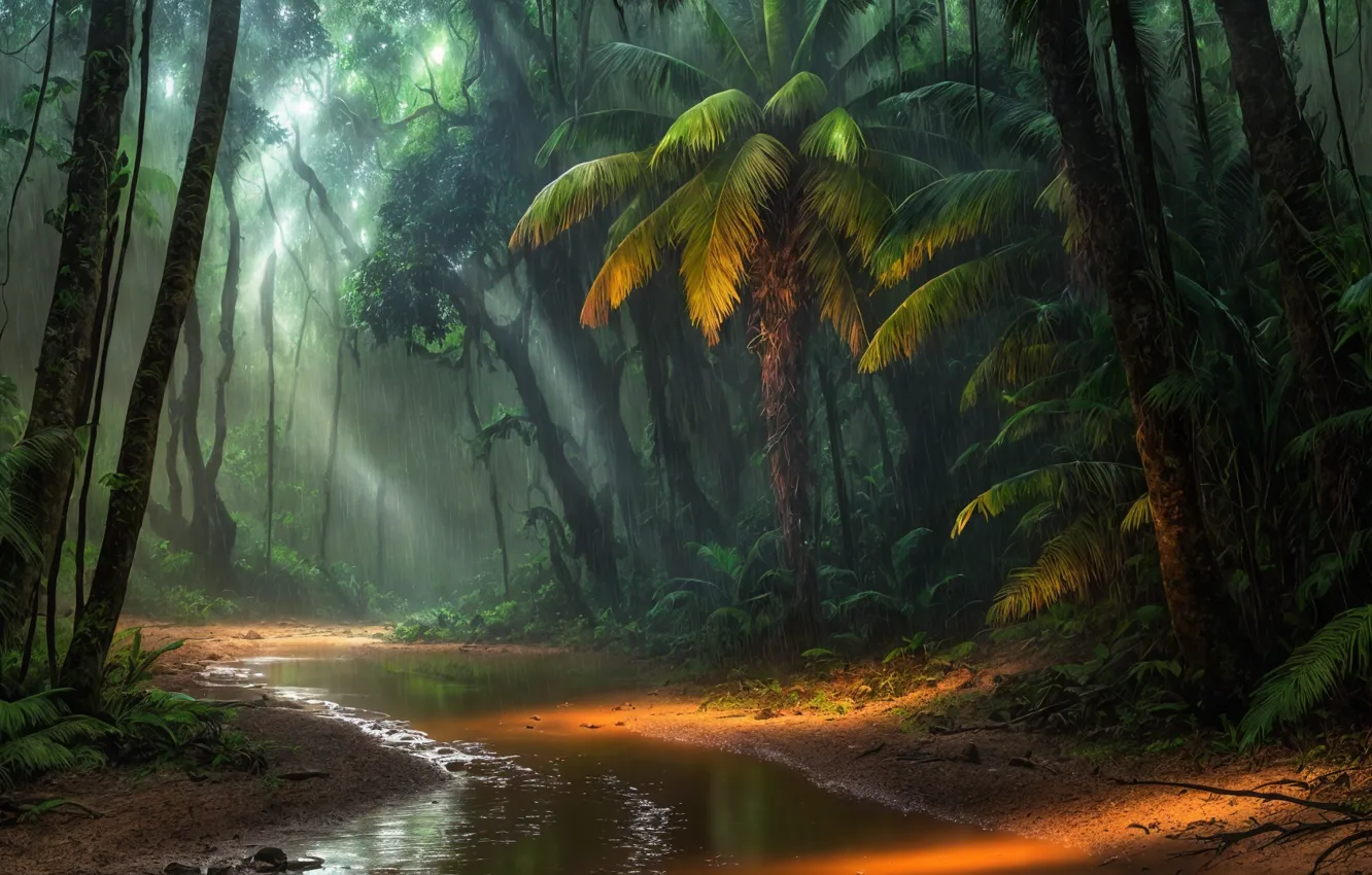 Фото обои trees, jungle, nature, stream, tropics