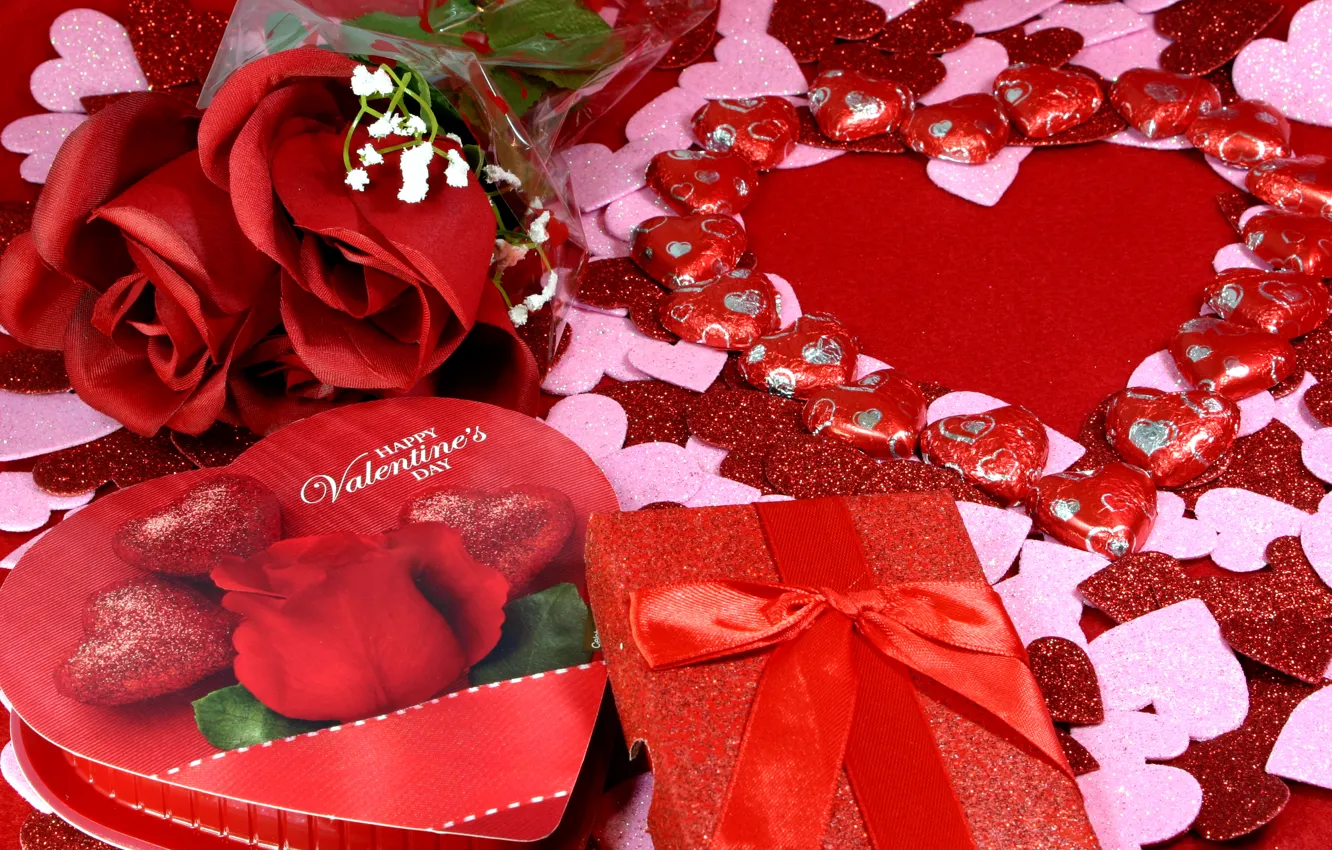 Фото обои романтика, розы, сердечки, love, rose, heart, romantic, Valentine's Day