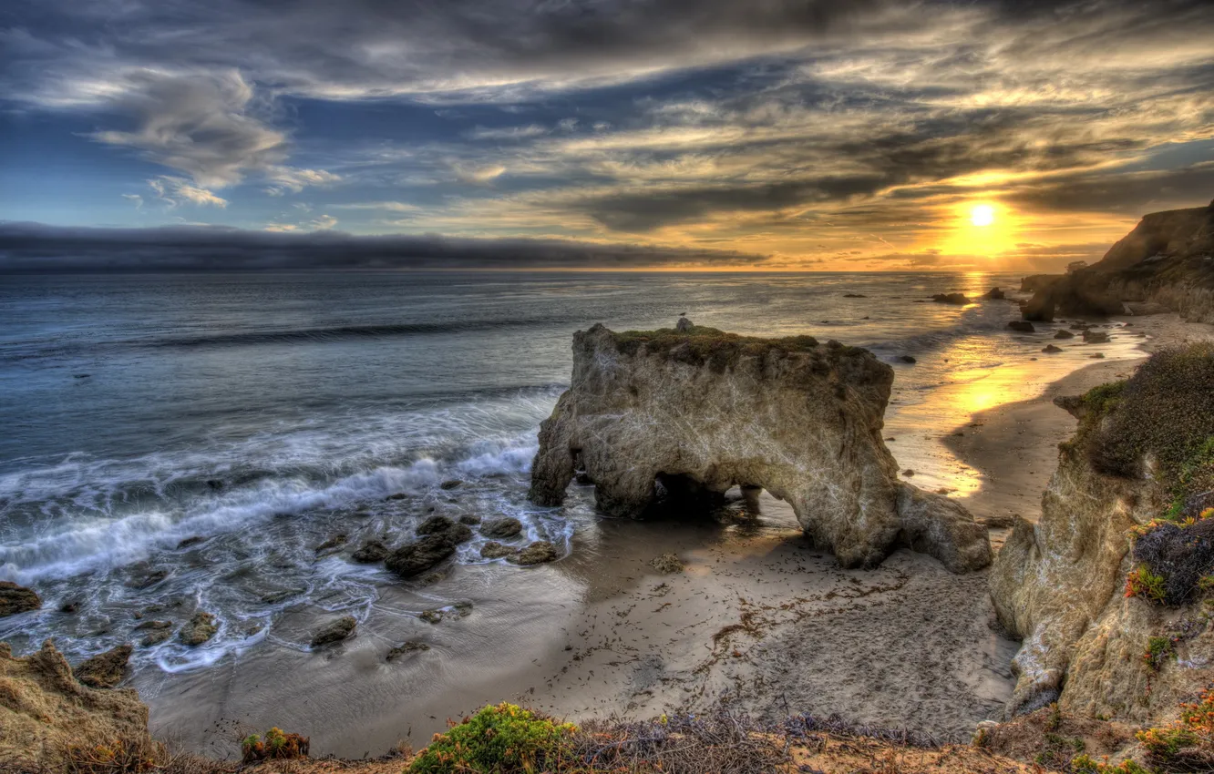 Фото обои море, пейзаж, закат, природа