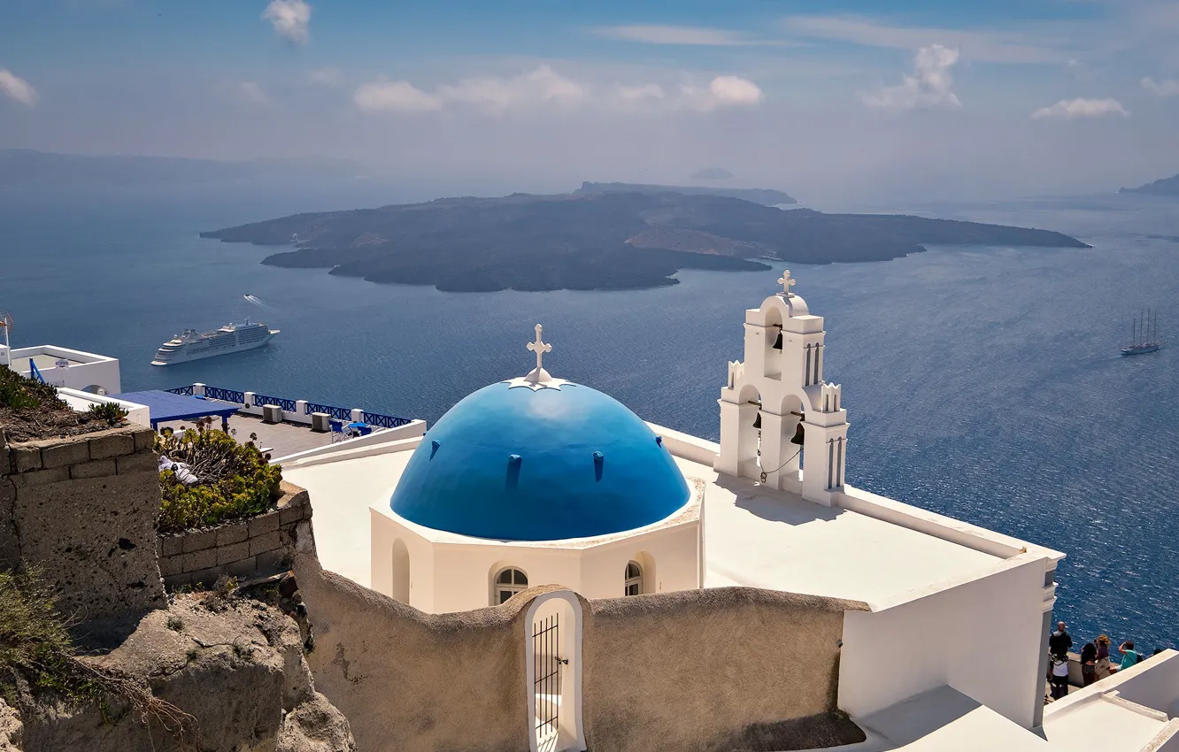 Фото обои Греция, церковь, остров Санторини